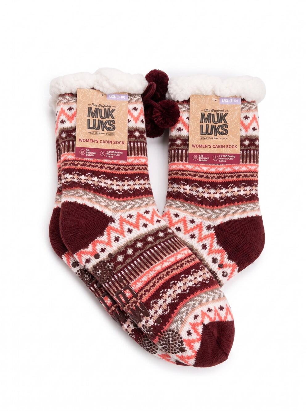NWT Muk Luk Women’s L/XL 8-10 Sherpa Lined Cozy Cabin Socks Slip Grip WPL6134